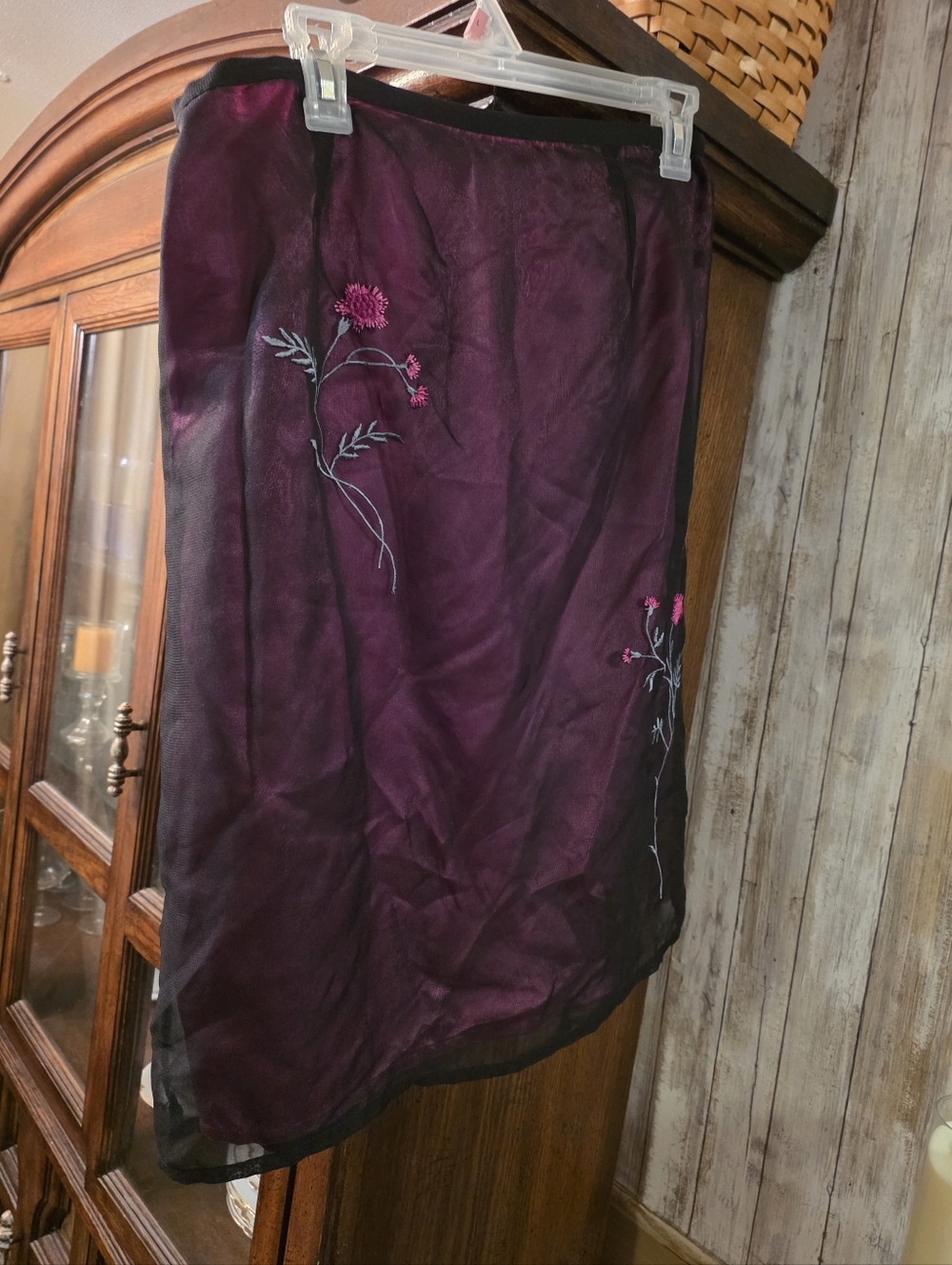 Kathie Lee Collection Black and Plum Floral Slip Skirt (12)